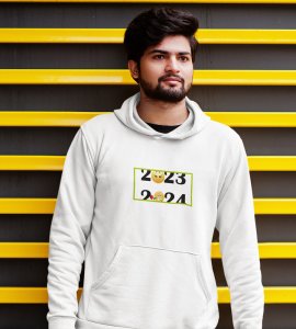 Bye 2023 Welcome 2024,  White New Year Printed Hoodies For Mens