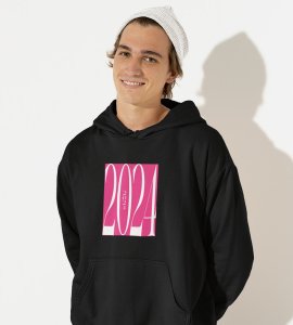 2024 New Year,  Black Printed Hoodies For Mens On New Year Theme Best Gift For New Year
