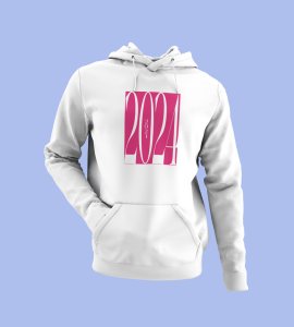 2024 New Year,  White Printed Hoodies For Mens On New Year Theme Best Gift For New Year