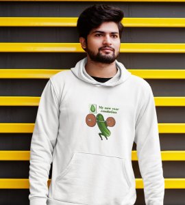 Resolution,  White Printed Hoodies For Mens On New Year Theme Best Gift For New Year
