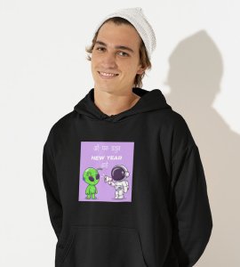 Run Away From Here,  Black New Year Printed Hoodies For Mens