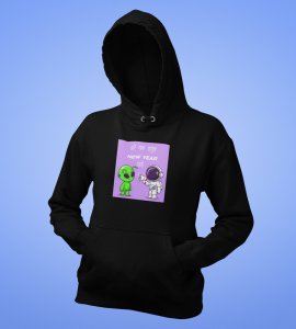 Run Away From Here,  Black New Year Printed Hoodies For Mens