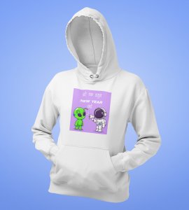 Run Away From Here,  White New Year Printed Hoodies For Mens