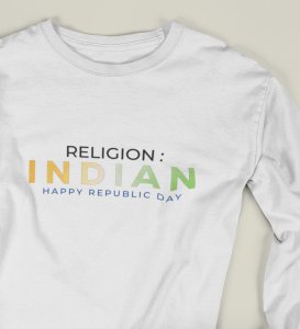 Indian Religion White Round Neck Printed Full Sleeve T-shirts For Men
