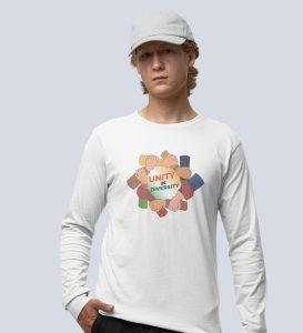 Unity Of The Nation White Best Republic Day Printed Full Sleeve T-shirts For Men