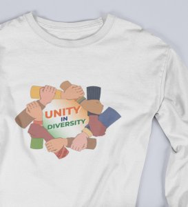 Unity Of The Nation White Best Republic Day Printed Full Sleeve T-shirts For Men