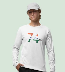 Excellent 74 Years White Printed Most Unique Full Sleeve T-shirts For Men Boys