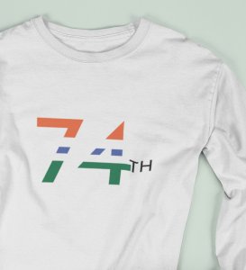 Excellent 74 Years White Printed Most Unique Full Sleeve T-shirts For Men Boys