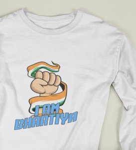 Proud Indian White Printed Full Sleeve T-shirts For Mens Boys Round Neck Full Sleeve T-shirts