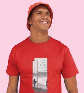 Real Talk Real Walk by Red Urban Vibes: Front Printed Oversized Round Neck Tee - Men's Street Style