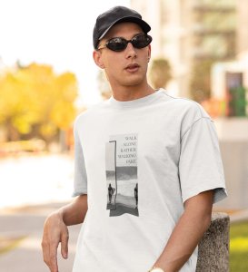 Real Talk Real Walk by White Urban Vibes: Front Printed Oversized Round Neck Tee - Men's Street Style