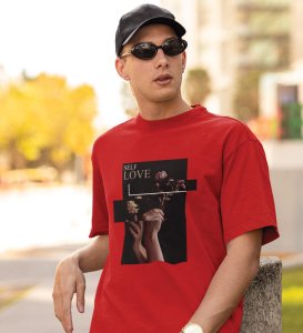 Pride, City Chic: Explore Fashion with Red Oversized Round Neck T-Shirt for Men