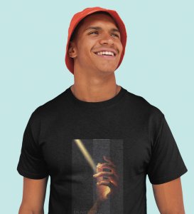 Illumination, A Casual Cool: Elevate Your Look with Black Trendy Front Print Round Neck Tee