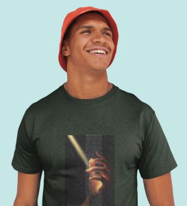 Illumination, A Casual Cool: Elevate Your Look with Green Trendy Front Print Round Neck Tee