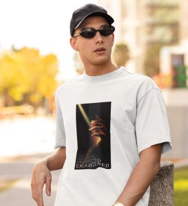 Illumination, A Casual Cool: Elevate Your Look with White Trendy Front Print Round Neck Tee