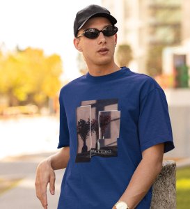 Hidden Beauty Graphic Edge: Stand Out in Blue Trendy Front Printed Round Neck T-Shirt