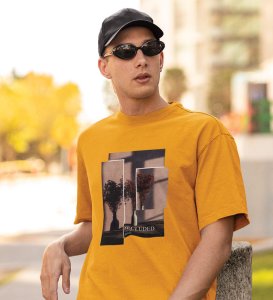 Hidden Beauty Graphic Edge: Stand Out in Yellow Trendy Front Printed Round Neck T-Shirt