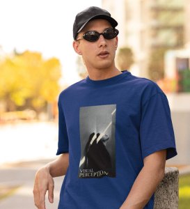 Visual Artistry, A Modern Maverick: Blue Men's Oversized Tee with Eye-Catching Front Print