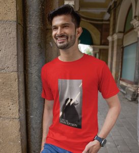 Visual Artistry, A Modern Maverick: Red Men's Oversized Tee with Eye-Catching Front Print