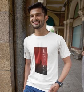 Solitary, White Urban Explorer: Stay on Trend with Front Printed Round Neck Tee