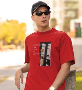 Expectation Hurts,Bold and Beyond: Red Front Printed Round Neck T-Shirt - Men's Fashion Forward