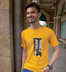 Expectation Hurts,Bold and Beyond: Yellow Front Printed Round Neck T-Shirt - Men's Fashion Forward