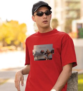 Beauty Decays, Red Trendsetter Series: Men's Oversized Tee with Front Print Appeal