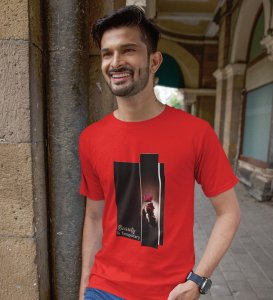 Mirage, City Lights: Red Front Printed Round Neck Tee - A Fashion Essential for Men