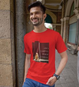 Vibe Alone, Street Couture: Red Men's Oversized Tee with Eye-Catching Front Graphic