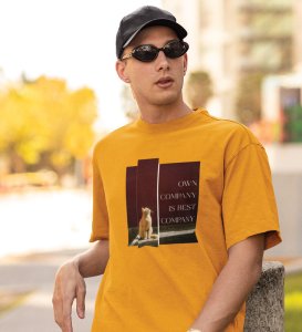 Vibe Alone, Street Couture: Yellow Men's Oversized Tee with Eye-Catching Front Graphic