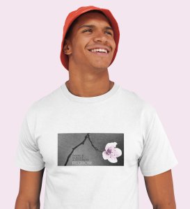 Flourish, White Urban Legend: Men's Oversized Round Neck T-Shirt with Front Print