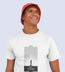 Me Myself And I, City Slicker: White Men's Oversized Tee with Trendy Front Print Detail