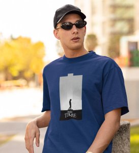 Me Myself And I, City Slicker: Blue Men's Oversized Tee with Trendy Front Print Detail