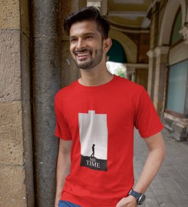 Me Myself And I, City Slicker: Red Men's Oversized Tee with Trendy Front Print Detail