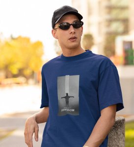 Unspoken Freedom, Dynamic Impressions: Blue Men's Trendy Round Neck T-Shirt with Front Print