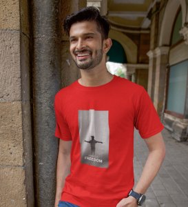 Unspoken Freedom, Dynamic Impressions: Red Men's Trendy Round Neck T-Shirt with Front Print
