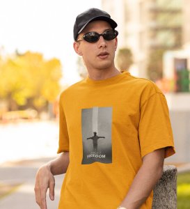 Unspoken Freedom, Dynamic Impressions: Yellow Men's Trendy Round Neck T-Shirt with Front Print