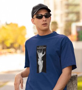 Innovation, Blue Street Swagger: Men's Oversized Tee featuring Front Print Detail