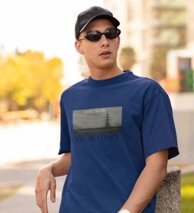 Forsaken, Artistry in Motion: Blue Trendy Front Printed Round Neck Tee for Men