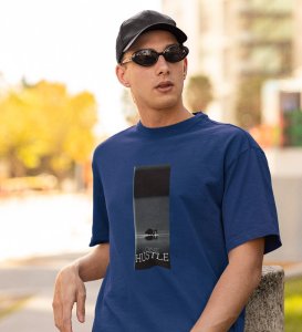 Lone Hustle, Fashion Fusion: Blue Modern Men's Oversized Tee with Front Graphic Pop
