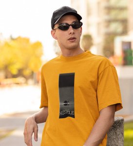Lone Hustle, Fashion Fusion: Yellow Modern Men's Oversized Tee with Front Graphic Pop