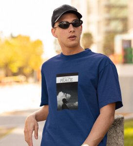 Peaceful Chaos, Blue Cityscape Chronicles: Front Printed Round Neck Tee - Men's Edition