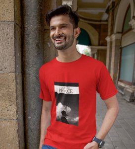 Peaceful Chaos, Red Cityscape Chronicles: Front Printed Round Neck Tee - Men's Edition