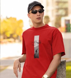 Home, Dress Boldly: Red Signature Front Graphic Oversized Tee - Men's Urban Chic