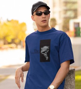 Silent Truth, Street Icon: Blue Men's Oversized Tee with Captivating Front Print