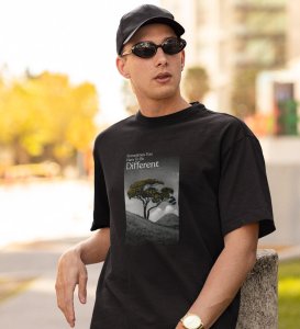 Out Of the Box, Signature Streetwear: Black Men's Oversized Tee with Front Graphic Appeal