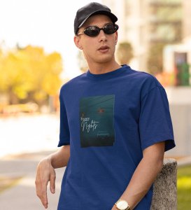 Blur Nights, Blue Street Symphony: Front Printed Men's Oversized Tee - Urban Elegance