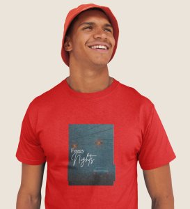 Blur Nights, Red Street Symphony: Front Printed Men's Oversized Tee - Urban Elegance