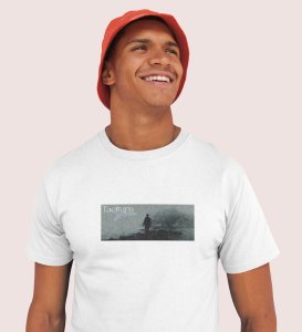 Taciturnity, Graphic Harmony: White Modern Front Printed Round Neck Tee for Men
