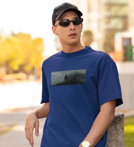 Taciturnity, Graphic Harmony: Blue Modern Front Printed Round Neck Tee for Men